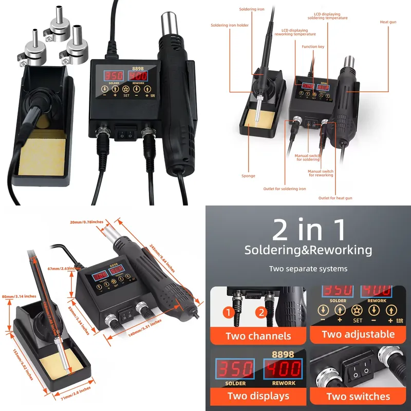 Smd Rework Station Hot Air Soldering 2 In 1 - 60W LED Dijital Ekranlı Sıcak Hava