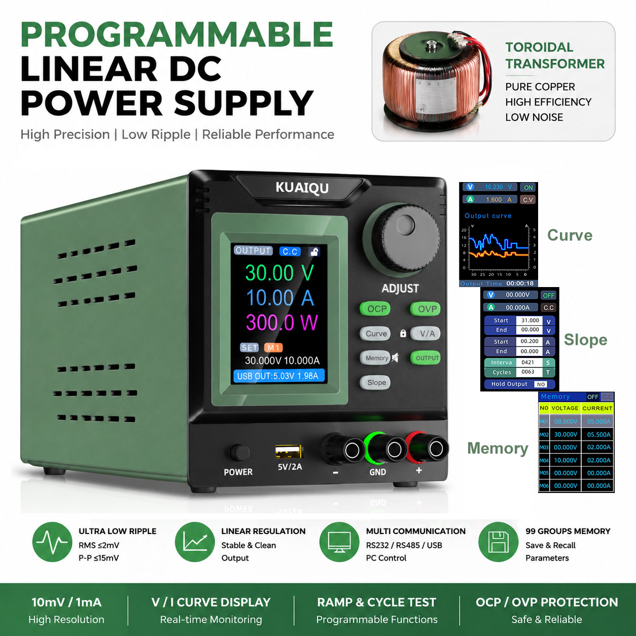 Programmable Linear Dc Power Supply 30V 10A - Düşük Gürültülü Lineer DC Güç Kaynağı