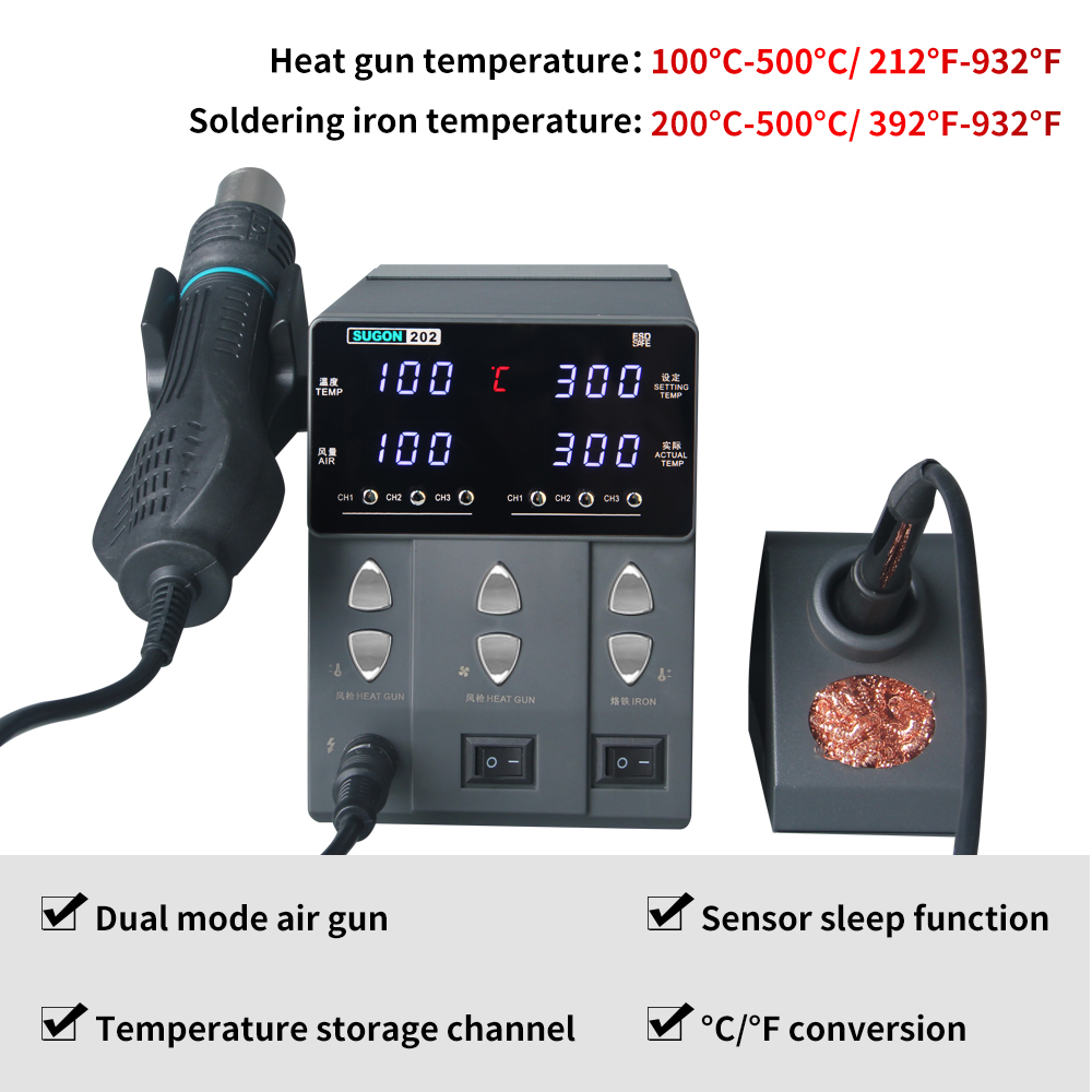 SUGON-202 760W 2 IN 1 lehimlem - Smd Rework Station Hot Air Soldering 2 In 1 incelemesi ve fiyatı